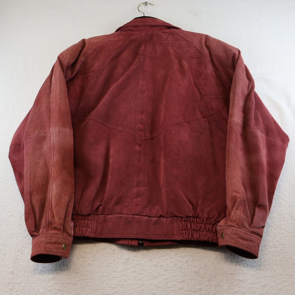 Ash Creek Trading Mens M Bomber Jacket Burgundy Red Suede Leather Vintage Zip - Picture 6 of 6